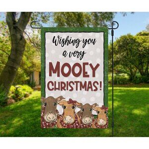 Cows Double Sided Garden Flag Yard Decor MOOEY CHRISTMAS Adorable Cow Gift New